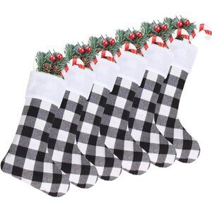 Christmas Buffalo Plaid Stockings,6 Pack 18 Inches Black White Plaid Stockings